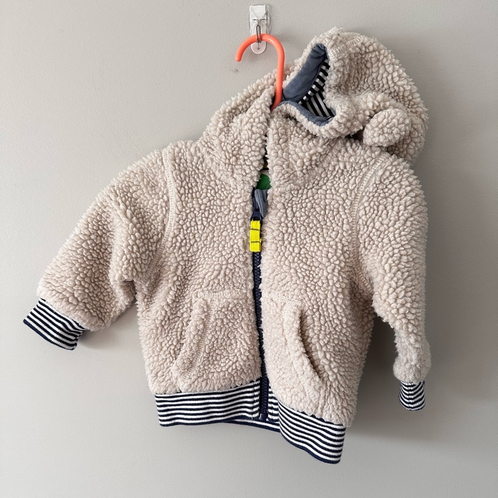 Baby Boden 3-6 Months Sherpa Fleece Bear Hooded Jacket Cream Plush Zip